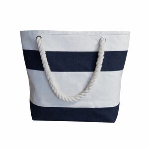 Nautical Stripe Canvas Beach Tote Navy White Rope Handle Boat Tote Bag
